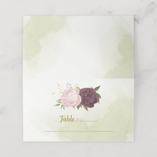 Cabernet rosa Blume grüne Blätter Platzkarte (Außenseite Aufgefaltet)