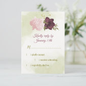Cabernet rosa Blume grüne Blätter RSVP Karte (Stehend Vorderseite)