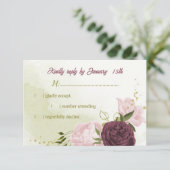 Cabernet rosa Blume grüne Blätter RSVP Karte (Stehend Vorderseite)