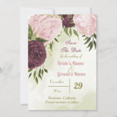 Cabernet rosa Blume grüne Blätter Save The Date (Vorderseite)