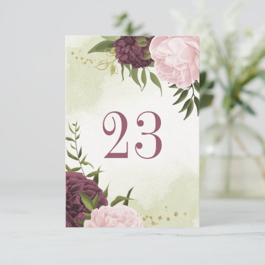 Cabernet rosa Blume grüne Blätter Tischnummer (Stehend Vorderseite)