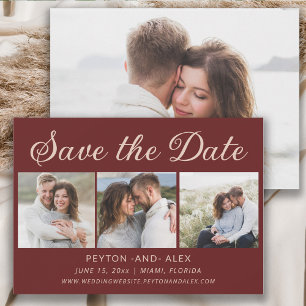 Cabernet Rot 4-Foto 2-seitige Hochzeit Termin vorm Save The Date