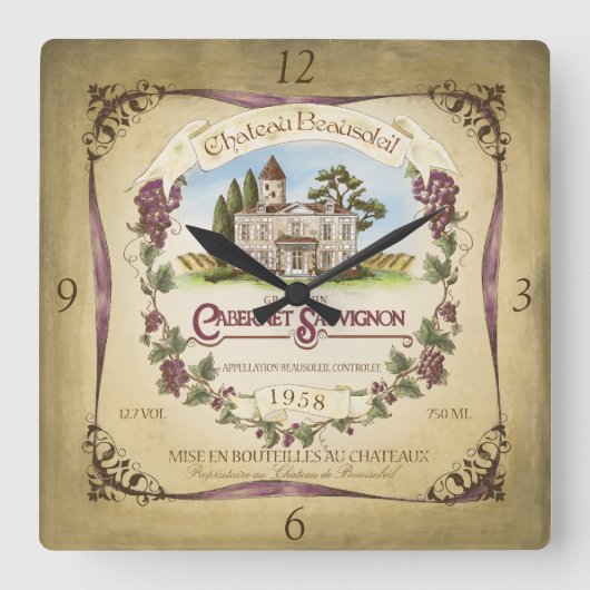 Cabernet Sauvignon Wine Wall Clock Quadratische Wanduhr (Vorderseite)