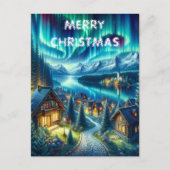 Cabin Amidst verzauberte Weihnachtskarte aus Holz Postkarte (Vorderseite)