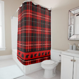 Cabin Black Bar Red Kariert Duschvorhang