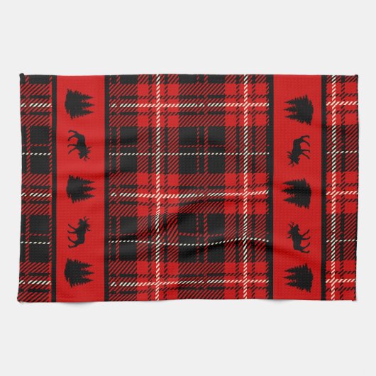 Cabin Black Moose Red Kariert Geschirrtuch (Horizontal)