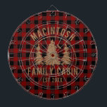 Cabin Familienname Red Buffalo Kariert Dart Board Dartscheibe<br><div class="desc">Erstellen Sie ein personalisiertes Dartboard mit rustikalem roten und schwarzen Büffel-Karo kariert und ein Bild von Waldkiefern im Wald mit Ihrem eigenen Text in braun (mit NAME FAMILY CABIN und festgestelltem Datum). Alle Texte können bearbeitet werden. Ideal für Familien-Hütten, Berghütten, Seehäuser oder Ferienhäuser. HILFE: Für Hilfe bei der Modifizierung oder...</div>