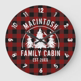 Cabin Familienname Red Buffalo Kariert Große Wanduhr
