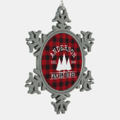 Cabin Familienname Red Buffalo Kariert Schneeflocken Zinn-Ornament (Links)