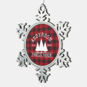 Cabin Familienname Red Buffalo Kariert Schneeflocken Zinn-Ornament (Rechts)