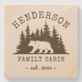 Cabin Family Bear Pine Brown Steinuntersetzer (Vorderseite)