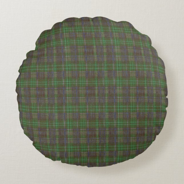Cabin Forest Green Tartan Rundes Kissen (Vorderseite)
