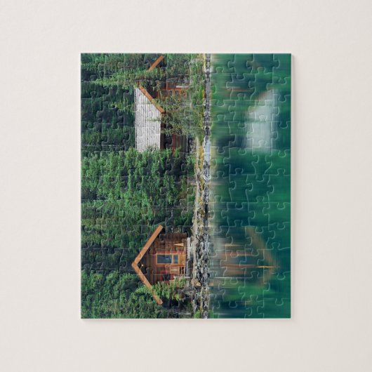 Cabin Forest Woods Vacation Holiday Lake Puzzle (Vertikal)