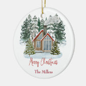 Cabin Frohe Weihnachten individualisierbarer Name Keramik Ornament (Links)