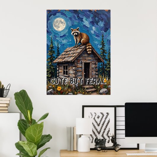 Cabin Guardian: Raccoon's Night Watch Poster (Heimbüro)
