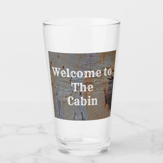 Cabin Guest Welcome Tree Trunk Foto Wildnerness Glas (Vorderseite)