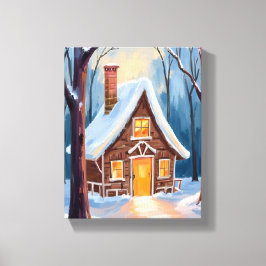 Cabin in the Snowy Winter Woods Christmas Leinwanddruck