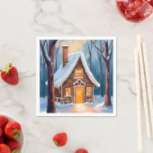 Cabin in the Snowy Winter Woods Christmas Serviette (Beispiel)