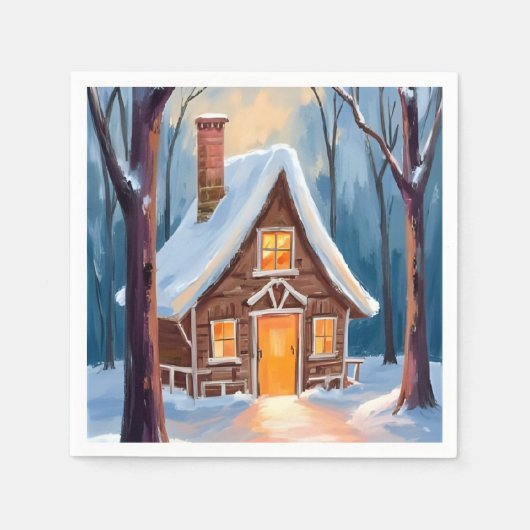 Cabin in the Snowy Winter Woods Christmas Serviette (Vorderseite)