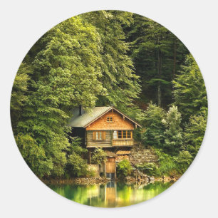 Cabin Lake House Runder Aufkleber