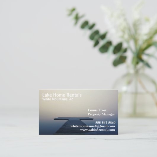 Cabin Lake Zuhause Vacation Rental Business Cards Visitenkarte (Stehend Vorderseite)