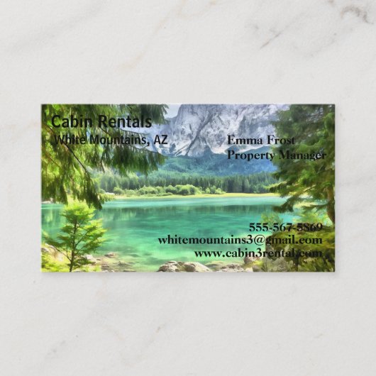 Cabin Mountain Lake Vacation Rental Business Cards Visitenkarte (Vorderseite)