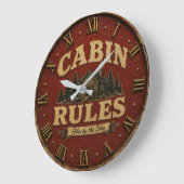 Cabin Rules Rustic Lake Cabin Große Wanduhr (Winkel)