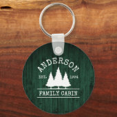 Cabin Rustic Green Wood Familienname Schlüsselanhänger (Vorderseite)