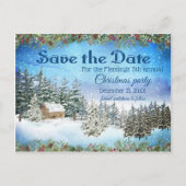 Cabin Snow Woods Weihnachten Save the Date Ankündigungspostkarte (Vorderseite)
