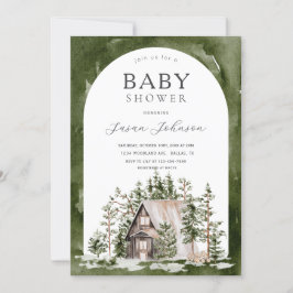 Cabin Theme Forest Woodland Green Baby Dusche Einladung