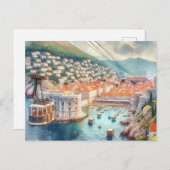 Cable Car Dubrovnik Kroatien Aquarell Postkarte (Vorne/Hinten)