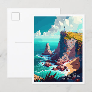 Cabo da Roca Portugal Kunst Vintage Reise Postkarte