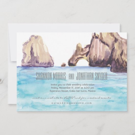 Cabo Mexiko Aquarell-Hochzeit laden ein Einladung (Vorderseite)