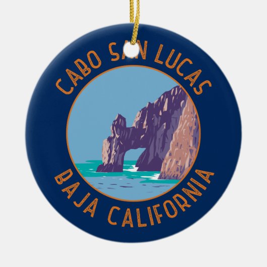 Cabo San Lucas Arch Mexico Retro Distressiver Krei Keramik Ornament (Vorne)