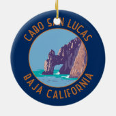 Cabo San Lucas Arch Mexico Retro Distressiver Krei Keramik Ornament (Hinten)