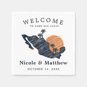 Cabo San Lucas Mexico Navy Karte Hochzeit Willkomm Serviette
