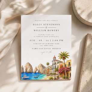 Cabo San Lucas Mexico Strand Wasserfarben-Hochzeit Einladung