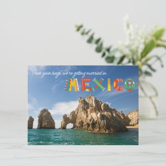 Cabo San Lucas Mexiko Hochzeit Retten Sie das Datu Ankündigung (Stehend Vorderseite)
