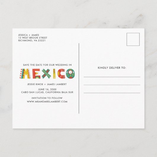 Cabo San Lucas Mexiko Hochzeit Retten Sie das Datu Ankündigungspostkarte (Rückseite)