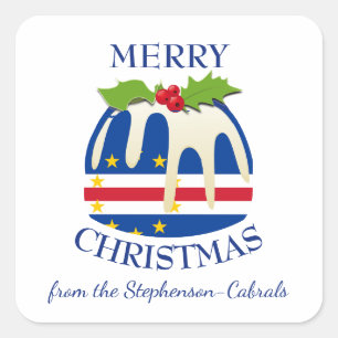 CABO VERDE FLAG Festiver Plum Pudding Weihnachten Quadratischer Aufkleber