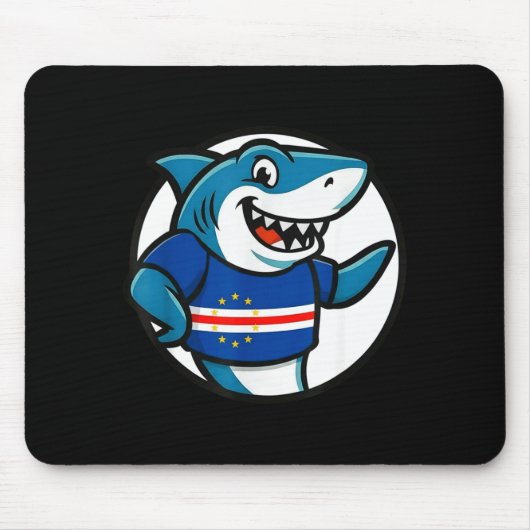 Cabo Verde Flag Shark Funny Cabo Verdean Mousepad (Vorne)