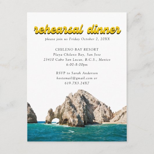 Cabo Wedding Elegante Probe Dinner Einladung (Vorderseite)