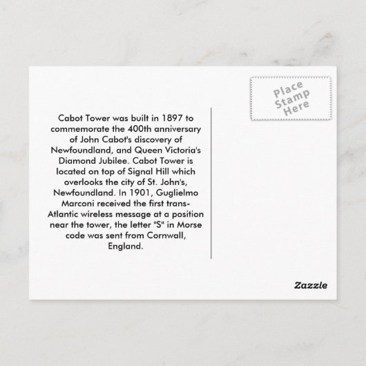 Cabot Tower Postkarte (Rückseite)