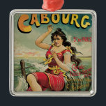 Cabourg, France Beach Resort, Vintage Travel Art Silbernes Ornament<br><div class="desc">Vintage Darstellung des europäischen Reiseplakats oder Gepäcklabels für Cabourg,  Frankreich,  von Edouard Elzingre,  mit einer brünetten Frau in einem altmodischen Anzug,  der am Strand in den Wellen spielt. Cabourg ist ein Badeort am Ozean in der Region der Normandie in Frankreich.</div>