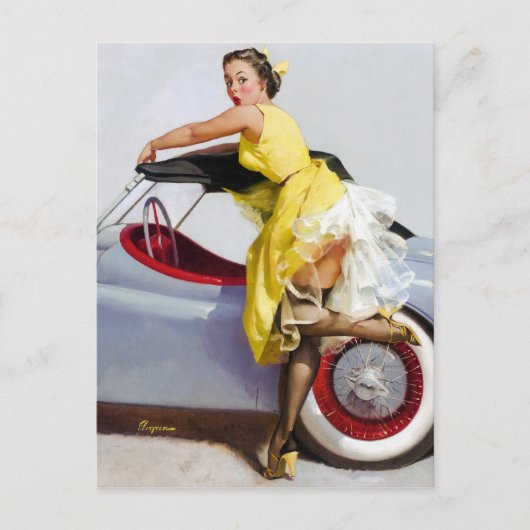 Cabrio Pin Up Postkarte (Vorderseite)