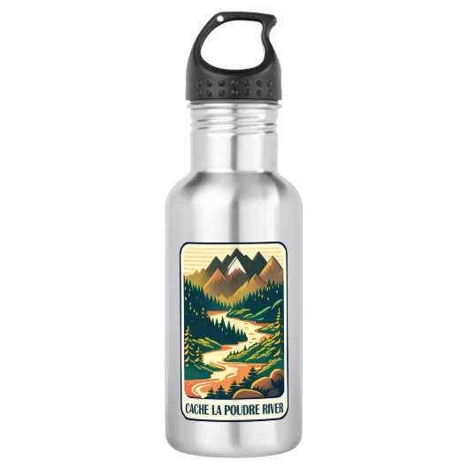 Cache la Poudre River Colorado Colors Edelstahlflasche (Vorderseite)