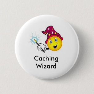 Cachieren des Zauberer Geocaching Swag-Buttons Button