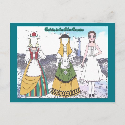 Cachita of the Canary Islands Paper Doll Postcard Postkarte (Vorderseite)