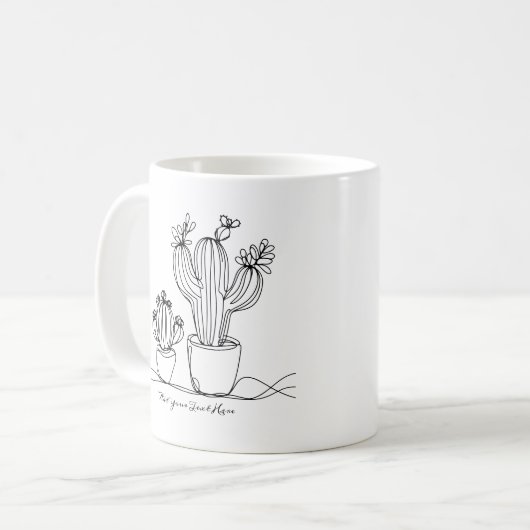 Cacti Abstrakt Line Art mit Personalisiertem Text Kaffeetasse (Vorderseite Links)