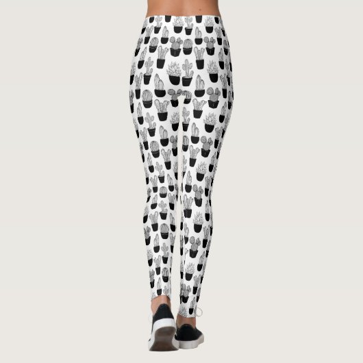 Cacti Black Line Art All-Over-Print-Leggings Leggings (Rückseite)